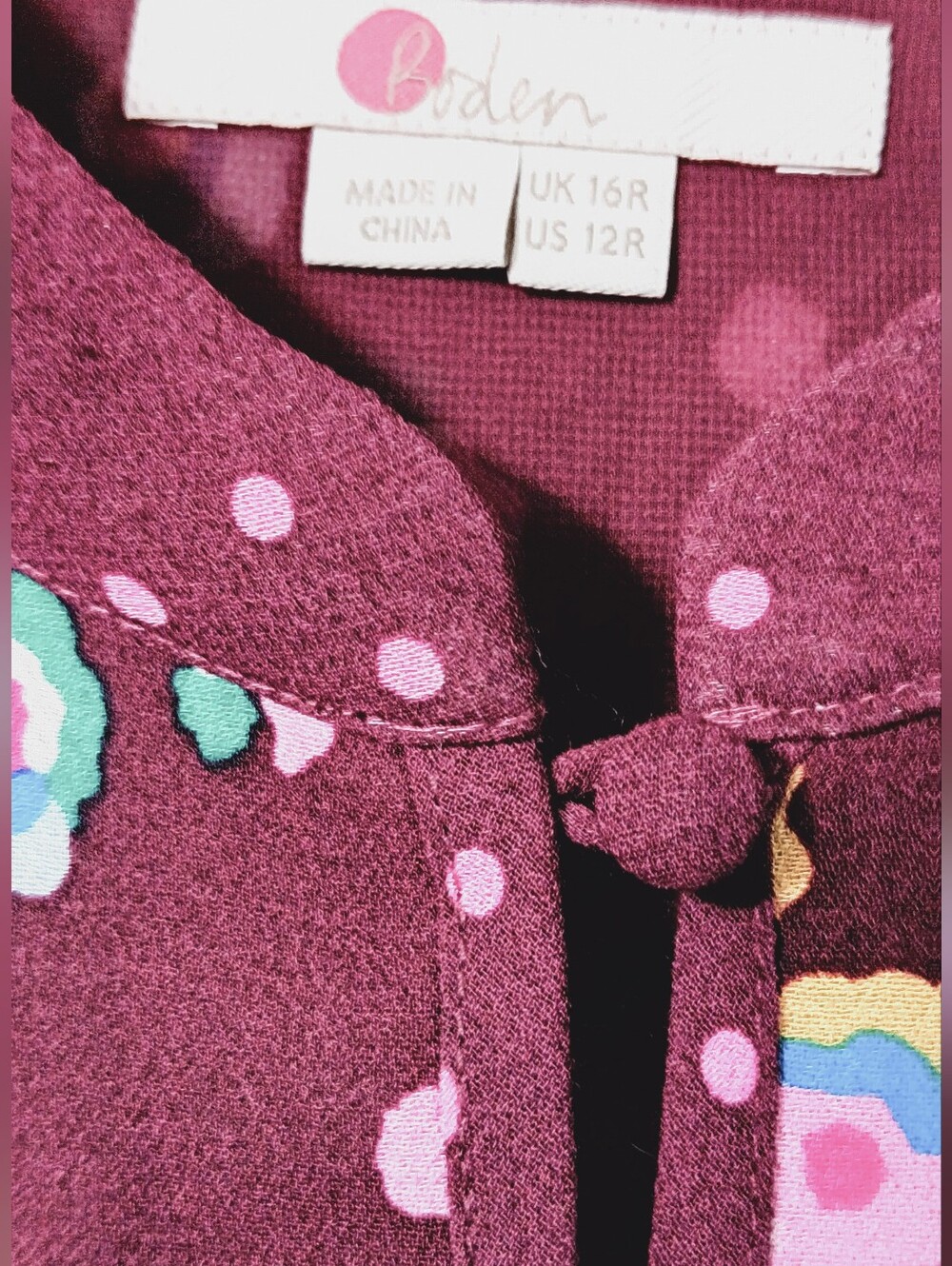 BODEN Women's Floral Burgundy Button-Front Dress Size 12 - Picture 6 of 16